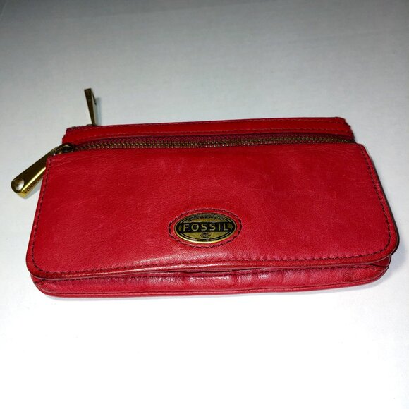 Fossil Long Live Vintage Leather Wallet Red - Picture 1 of 16